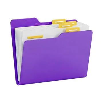 A purple plastic expanding file folder with yellow index tabs containing wh.. Stock Illustration