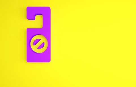 Purple Please do not disturb icon isolated on yellow background. Hotel Door H Stockillustratie