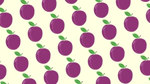 Purple Plum Fruit Pattern with Green Leaves on Cream Video stock 330825639