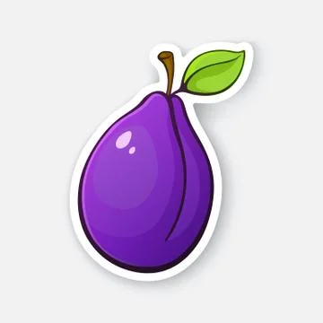 Purple plum with stem and leaf Stock Illustration