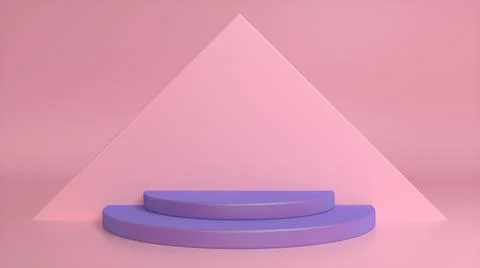 Purple podium on a pink abstract triangular background. Blank showcase mockup Stock Illustration