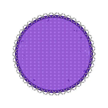 Purple polka dot fabric patch with decorative stitching Ilustración de archivo