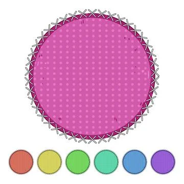 Purple polka dot fabric patch with decorative stitching イラスト素材