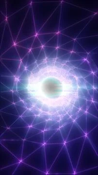 Purple polygon network surrounding a bright central orb, creating a futuris.. Stock Illustration