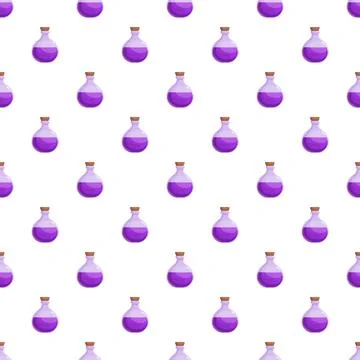 Purple potion bottles creating a whimsical magic pattern Stock Illustration
