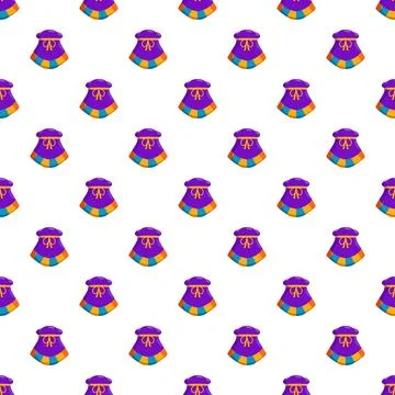 Purple pouch seamless repeating pattern background design Illustrazione stock