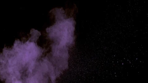 Purple powder explosion. Slow motion movement with acceleration from left corner Stock Footage 122463673