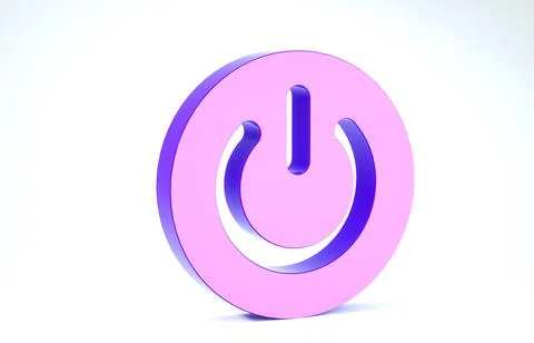 Purple Power button icon isolated on white background. Start sign. 3d illustr Ilustración de archivo