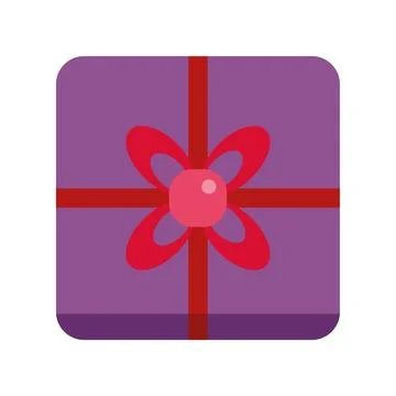 Purple present box with red ribbon bow Stock Illustration