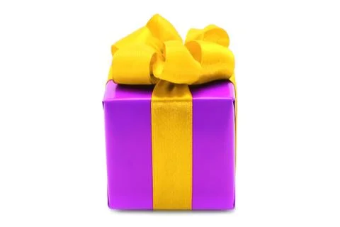 Purple present box with yellow bow Stock Photos