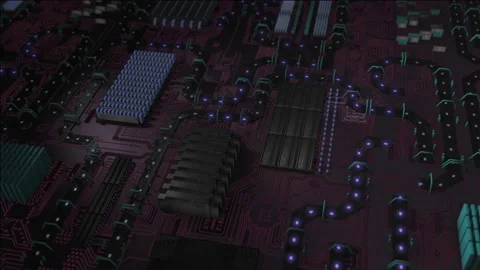 Purple Printed Circuit Board, Computer Motherboard Components: Microchips, Proce Stock Footage 156409830