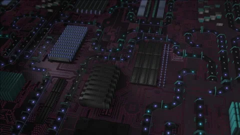 Purple Printed Circuit Board, Computer Motherboard Components: Microchips, Proce Stock Footage 156410343