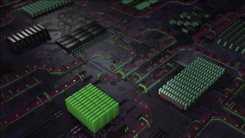 Purple Printed Circuit Board, Computer Motherboard Components: Microchips, Proce Stock Footage 156410877