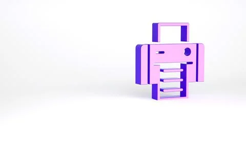 Purple Printer icon isolated on white background. Minimalism concept. 3d illu Illustrazione stock