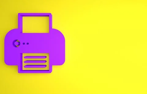 Purple Printer icon isolated on yellow background. Minimalism concept. 3D ren 스톡 일러스트