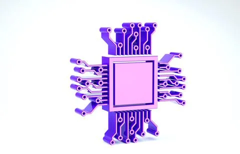 Purple Processor icon isolated on white background. CPU, central processing u イラスト素材