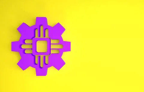Purple Processor icon isolated on yellow background. CPU, central processing  Stockillustratie