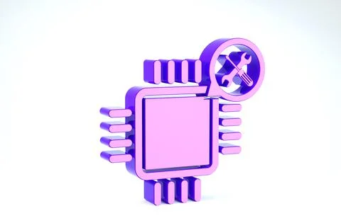Purple Processor with screwdriver and wrench icon isolated on white backgroun 库存插图