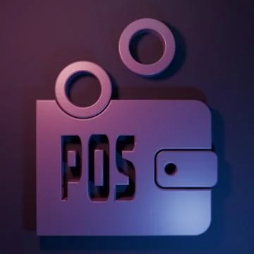 Purple Proof of stake icon isolated on purple-blue background. Cryptocurren.. 库存插图