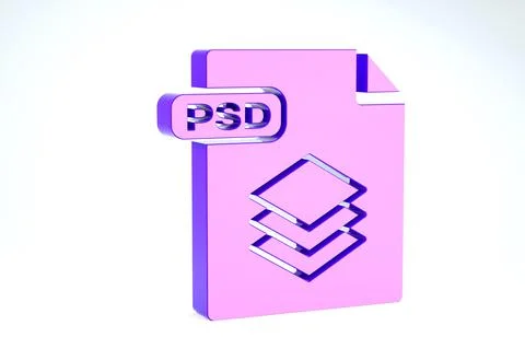 Purple PSD file document. Download psd button icon isolated on white backgrou Stock Illustration