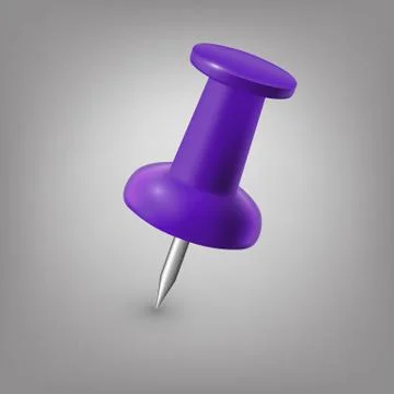 Purple push pin isolated, vector. Stock Illustration