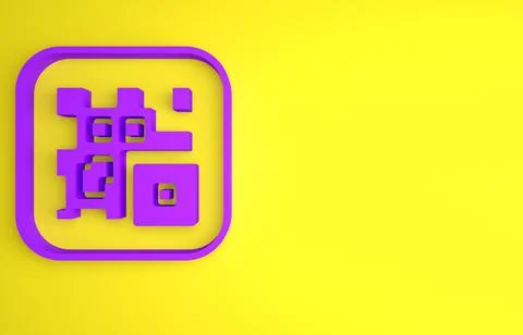 Purple QR code sample for smartphone scanning icon isolated on yellow backgro Stock Illustration