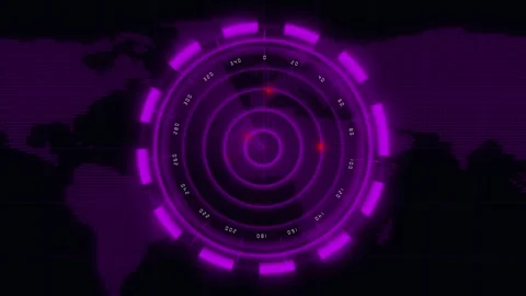 Purple Radar Display with World Map, Targeting Cursor, and Red Signal Marke.. Vídeos de archivo 330348694