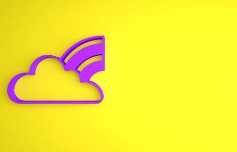 Purple Rainbow with clouds icon isolated on yellow background. Minimalism con Stock Illustration