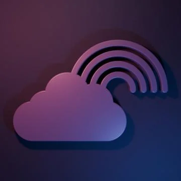 Purple Rainbow with clouds icon isolated on purple-blue background. Minimal.. Illustrazione stock