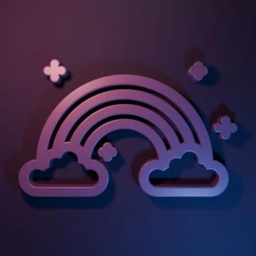 Purple Rainbow with clouds icon isolated on purple-blue background. Minimal.. Stock Illustration