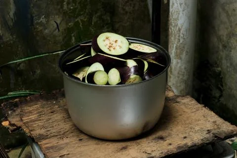 Purple raw eggplants Stock Photos