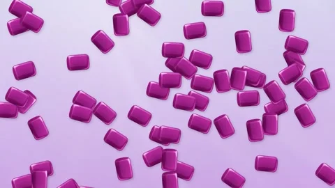 Purple Rectangular Candy Pieces Bursting and Floating Over Light Background Stock Footage 345037800