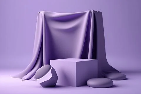Purple rectangular empty plinth with fabric top. Premium plinth for product a Stock Illustration