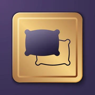 Purple Rectangular pillow icon isolated on purple background. Cushion sign. Gold Stock Illustration