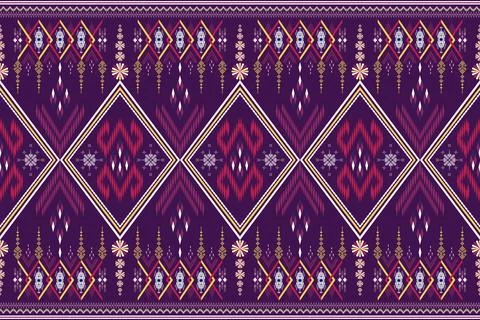 Purple &amp; Red Thai Fabric Pattern | Ethnic Ikat Geometric Design for Textiles &amp; D Illustrazione stock