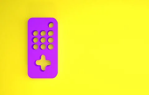 Purple Remote control icon isolated on yellow background. Minimalism concept. Stock Illustration