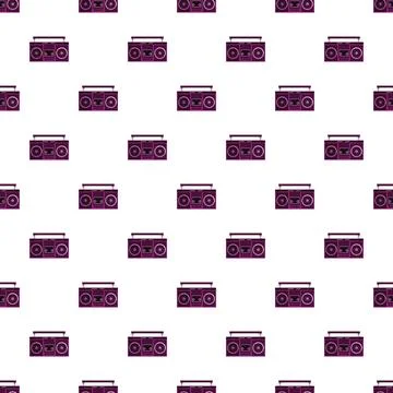 Purple retro boombox seamless pattern background 库存插图