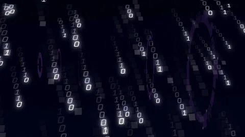 Purple ringed HUD reacting to falling bit streams rotating spiraling and showing Stock Footage 322220962