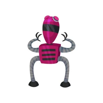 Purple robot with a square body. Vector illustration on white background. Illustrazione stock