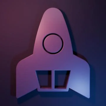 Purple Rocket ship icon isolated on purple-blue background. Space travel. M.. Stock Illustration