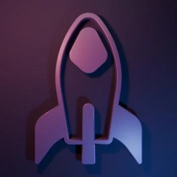 Purple Rocket ship icon isolated on purple-blue background. Space travel. M.. Stock Illustration