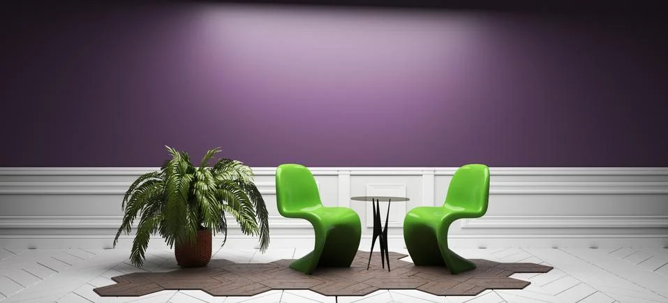 Purple room - empty room interior design. 3D rendering Stock Illustration