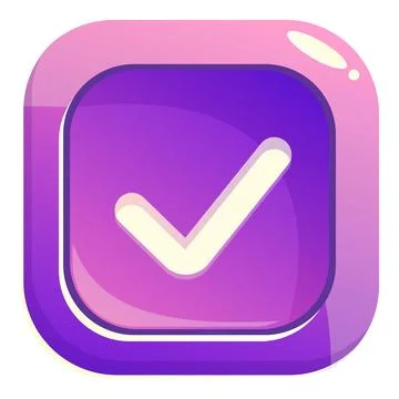 Purple rounded square button displaying white check mark symbol Stock Illustration