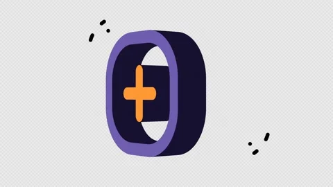 Purple rounded square with orange plus sign on white background 库存影片 286707874