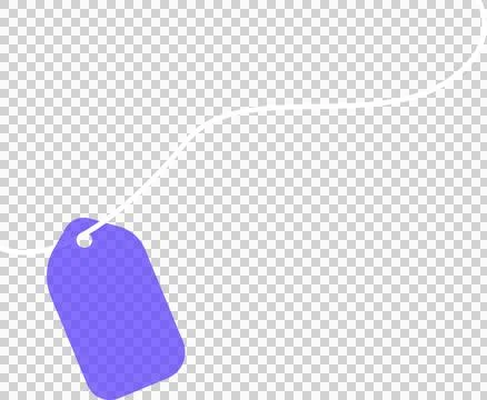 Purple rounded tag floating on white winding string over transparent background, Stock Illustration