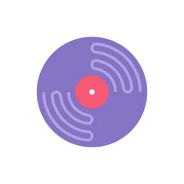 Purple rounded vinyl record top view vector flat illustration. Simple musical Stock Illustration