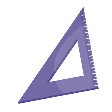 Purple ruler in the form of a triangle, top view, isolated object on a white  Stock Illustration