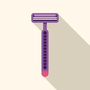 Purple safety razor casting long shadow on light background Illustration