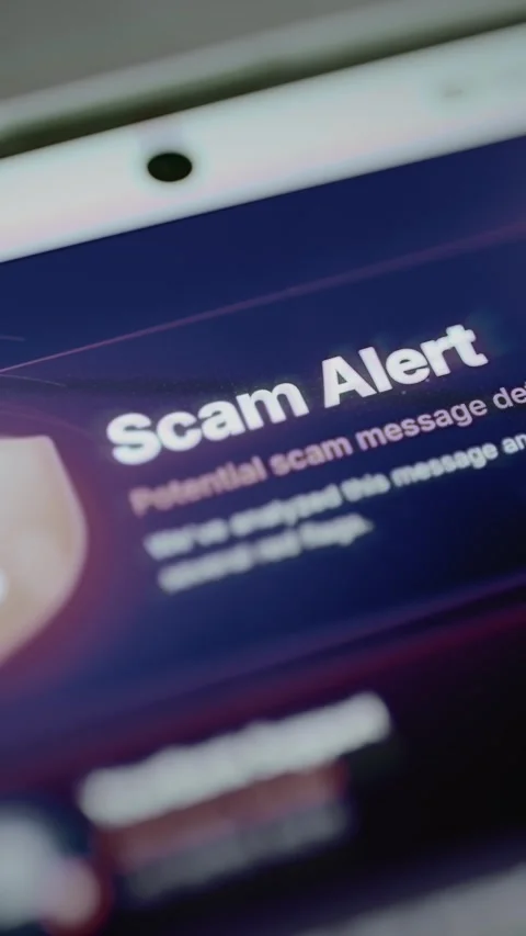 Purple scam alert on mobile display Stock Footage 345503042