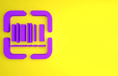 Purple Scanner scanning bar code icon isolated on yellow background. Barcode  스톡 일러스트